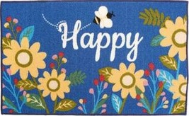 Kitchen Accent Rug (Nonskid Back) (17&quot; X 28&quot;) Flowers &amp; Bee On Blue, Happy, Nr - £14.86 GBP