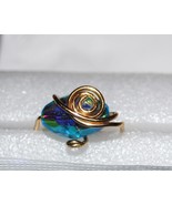 Aqua Glass Bead Gold Ring   - £7.04 GBP