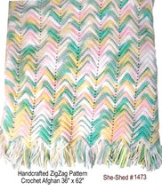 Handcrafted Crochet Afghan 36 x 62  ZigZag Multicolor Throw Blanket - £23.94 GBP