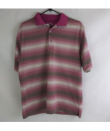 PGA Tour Men&#39;s Pink Striped 100% Polyester Polo Shirt Size Large - $15.79
