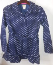 Crazy 8 Polka Dot Jacket Girls XL-14 Navy Blue Lined Belted Gathered Hemline - £12.65 GBP