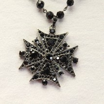 Black Rhinestones Iron Cross Necklace 1.75&quot; x 1.75&quot; with 15&quot; Chain - £7.31 GBP