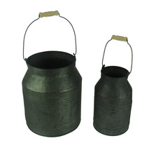 Scratch &amp; Dent Rustic Galvanized Metal Milk Pail with Wood Handle Set of 2 - £16.67 GBP