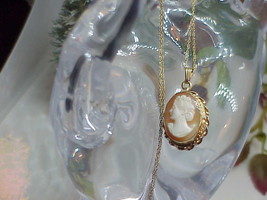 14k Cameo Pendant Drop Necklace Yellow Gold 20&quot; New 2.9 Gram Shell Pretty Face  - £221.06 GBP