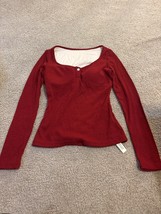 OGL Red burgundy Mid Thermal V Neck Ruched Side Long Sleeve Brami Top Women S - £25.78 GBP