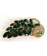 Peel Brooch Pin Green Rhinestone Crystal Leaf Vintage - £43.59 GBP
