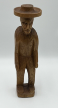 Hand Carved Folk Art Wood Sculpture Ethnic Art Statue of a Tribal Man with Hat - £19.25 GBP
