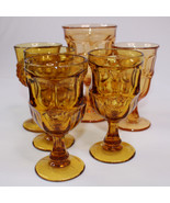 Vintage Amber Indiana Carnival Glass Drinking Glasses Set Of 6 Mixed Footed - €19,24 EUR
