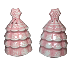 Retro Pink Christmas Tree Salt and Pepper Shakers Ceramic Holiday Kitche... - $11.99