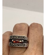 Vintage Ruby Glass Marcasite Ring 925 Sterling Silver Size 12 - £72.36 GBP