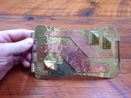 Vintage 80s Handmade Hammered Brass Copper Large Statement Belt Buckle SIGNED - £37.02 GBP
