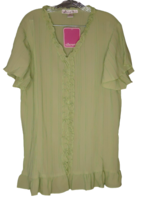 Silhouettes Ruffle Front Semi Sheer Blouse with Pleats Green Womens Size 2x - $13.86