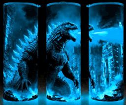 Glow in the Dark Godzilla in Neon Tokyo Atomic Blast Monster Cup Mug Tumbler - £17.86 GBP