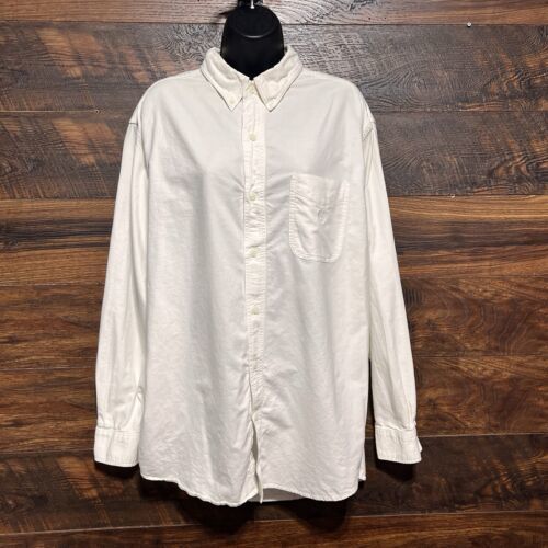 Chaps Vintage Ralph Lauren Shirt Crest Mens Large Ivory Long Sleeve Butt... - $16.18