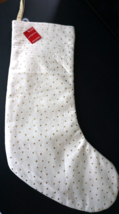 Wondershop Christmas Stocking Beige With Gold Polka Dots Holiday Home Decor NEW - £12.67 GBP