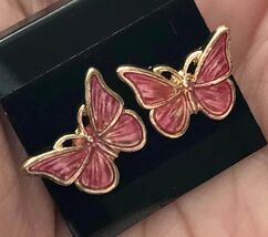 New Beautiful Miniature Pink Enamel Butterfly Stud Earrings Limited Quan... - $5.00