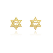 10K Solid Gold Small Star of David with Chai Stud Earrings Yellow, White, Rose - £71.84 GBP