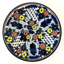 Mexico Talavera Folk Art Floral Pottery Wall Decor Plate Blue Yellow Red... - £22.82 GBP
