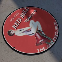 Vintage Red Bell Tobacco ''The Old Favourite'' Porcelain Gas & Oil Pump Sign - $125.00