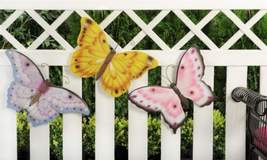 Pastel Butterfly Wall Plaques Set 3  Poly Stone Spring Garden Pink Purple Yellow image 3
