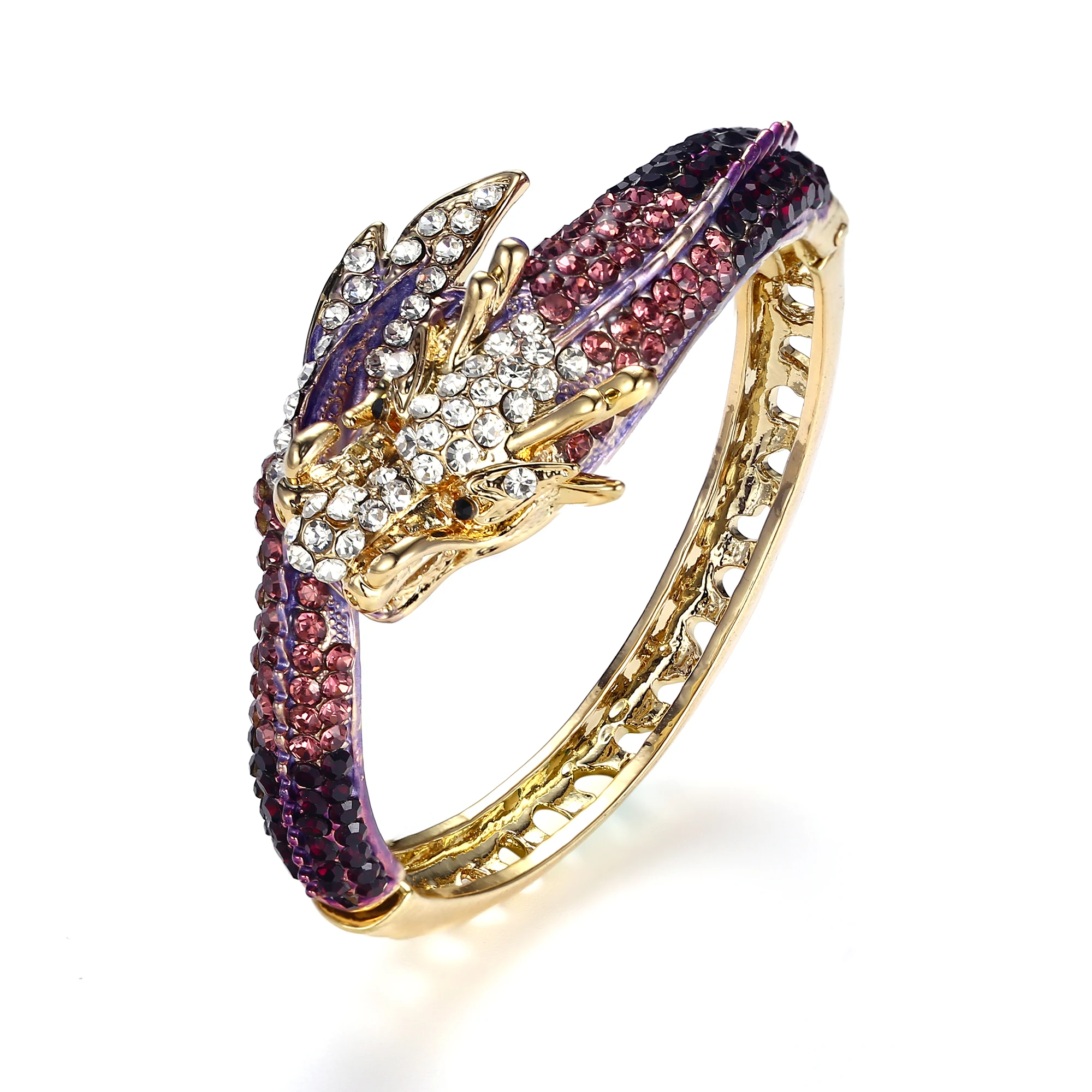 Luxury Bangles For Women Pulseras Dragon Animal Bracelet Gold Plated Crystal Rhi - £30.62 GBP