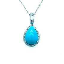Turquoise Sapphire Diamond Necklace 18&quot; 14k WG 8.44 TCW Certified $5,975 219119 - £2,296.82 GBP