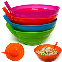 12 Breakfast Cereal Bowls With Straws Kids Bpa Free Soup Toddler Built-I... - £22.18 GBP