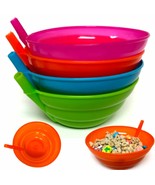 12 Breakfast Cereal Bowls With Straws Kids Bpa Free Soup Toddler Built-I... - £22.72 GBP