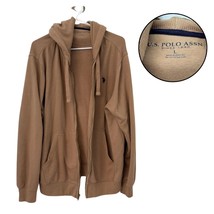 U.S. Polo Assn Men’s Large Tan Brown Full Zip Hoodie Sweatshirt Casual Logo - $434.72 MXN