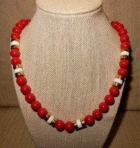 Lovely vintage Napier red bead &amp; gold &amp; white barrel necklace - £11.72 GBP