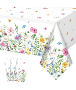 3Pcs Spring Floral Plastic Tablecloth,Pink Purple Blue Flower Butterfly ... - $13.11