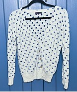 T/O Cream Blue Polka Dot Burnout Cardigan Sweater Size Large Lightweight... - £7.78 GBP