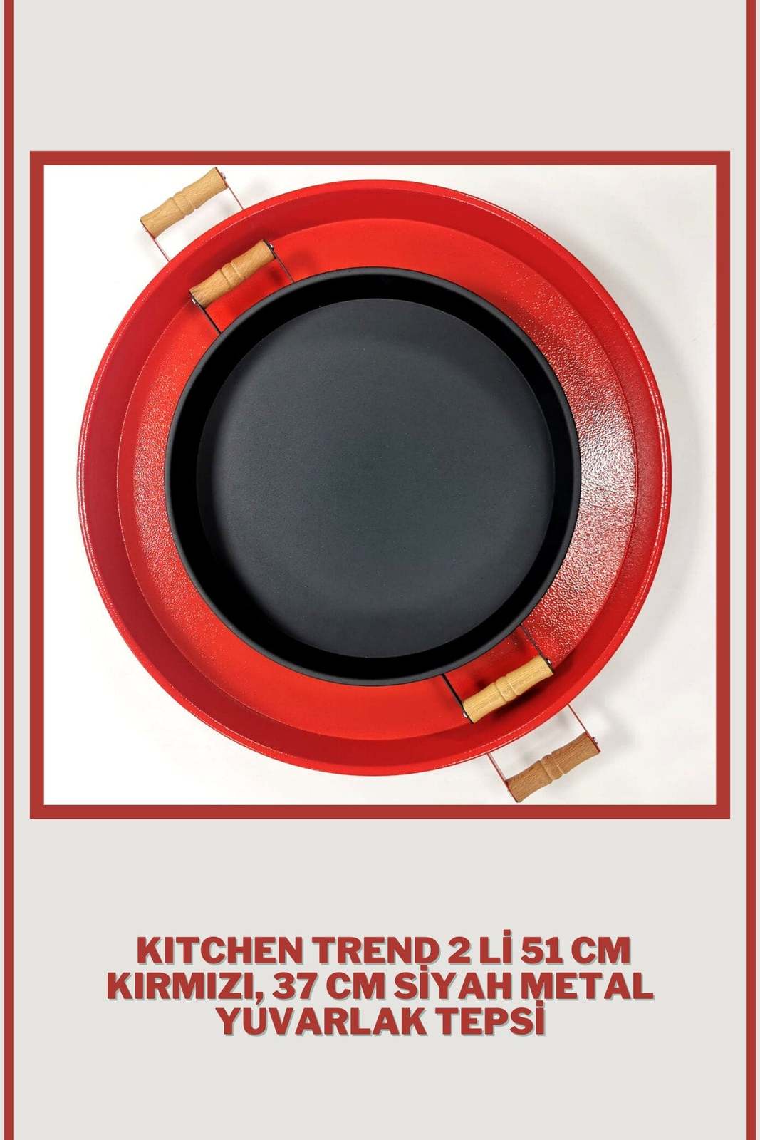 Primary image for 51 Cm Red 37 Cm Black 2 Piece Metal Round Tray Presentation Tray Tea Coffee Tray