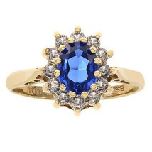 White &amp; Blue Cubic Zirconia Ring 10K Yellow Gold - $167.31