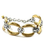 Brighton Two-Tone Link Bracelet Silver Gold Oval Heart Charm 9” - $24.95
