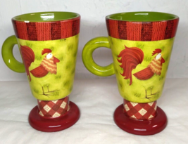 Debbie Mumm  For JoAnn Fabrics Set of 2 Rooster Pedestal Mugs  Farm Ceramic - £10.42 GBP