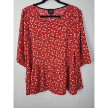 W5 Anthropologie Blouse Medium Womens Red Floral Half Sleeve Boat Neck Pullover - £18.06 GBP