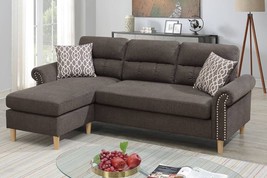 Maia 2-Piece Sectional Sofa Upholstered in Tan Fabric with 2 Accent Pillows - £749.27 GBP