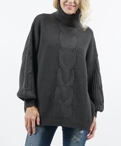 $50 Zenana Cable-Knit Balloon-Sleeve Longline Turtleneck Sweater Small NWOT - $22.77