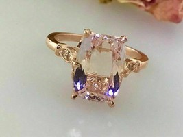 3Ct Cushion-Cut Simulated Morganite 925 Silver Gold Plated Women Engagement Ring - £90.99 GBP