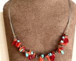 Sterling Silver and Multicolor Cluster Bead Choker Necklace - £11.38 GBP