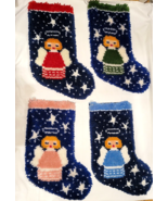 Vtg Christmas Angels Latch Hook Stockings  4 Handmade Large 22&quot; Lined - €84,49 EUR