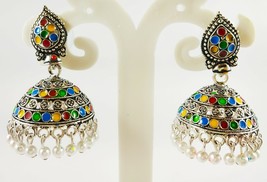 Bollywood Oxydé Multicolore Traditionnel Perle Meena Dangle / Goutte Stylé - £7.74 GBP