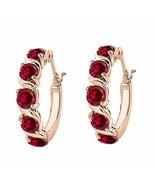 Hoop Earrings, 2.60 Ct Round Red Cubic Zirconia 14K Gold Plated S Design... - $79.99+