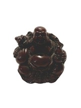 Vintage Budai Laughing Sitting Buddha Burgundy Red Resin Figurine - £23.97 GBP