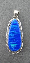 Sterling Signed T Navajo Silver Pendant Reflective Blue Stone Rising Sun Details - £155.87 GBP