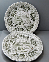 2 Chinoiserie Rare Forest Green / White Transfer Plates / Asian Theme / Marked - £36.66 GBP