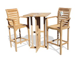 Windsor&#39;s Genuine Grade A Teak 27&quot; Square Dropleaf Counter Table w/2 Arm Chairs - £1,604.53 GBP