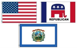 3x5 American &amp; Republican &amp; State of West Virginia Wholesale Set Flag 3&#39;x5&#39; PREM - £10.13 GBP