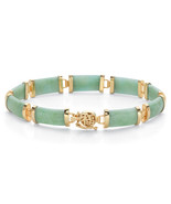 PalmBeach Jewelry Genuine Gold-Plated Green Jade Link Bracelet 7.5&quot; - £118.32 GBP